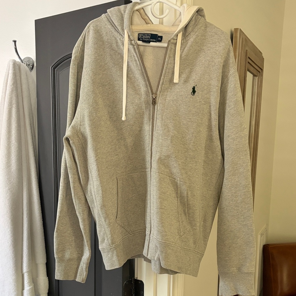 Polo by Ralph Lauren Light Gray Zip Hoodie with Green Pony